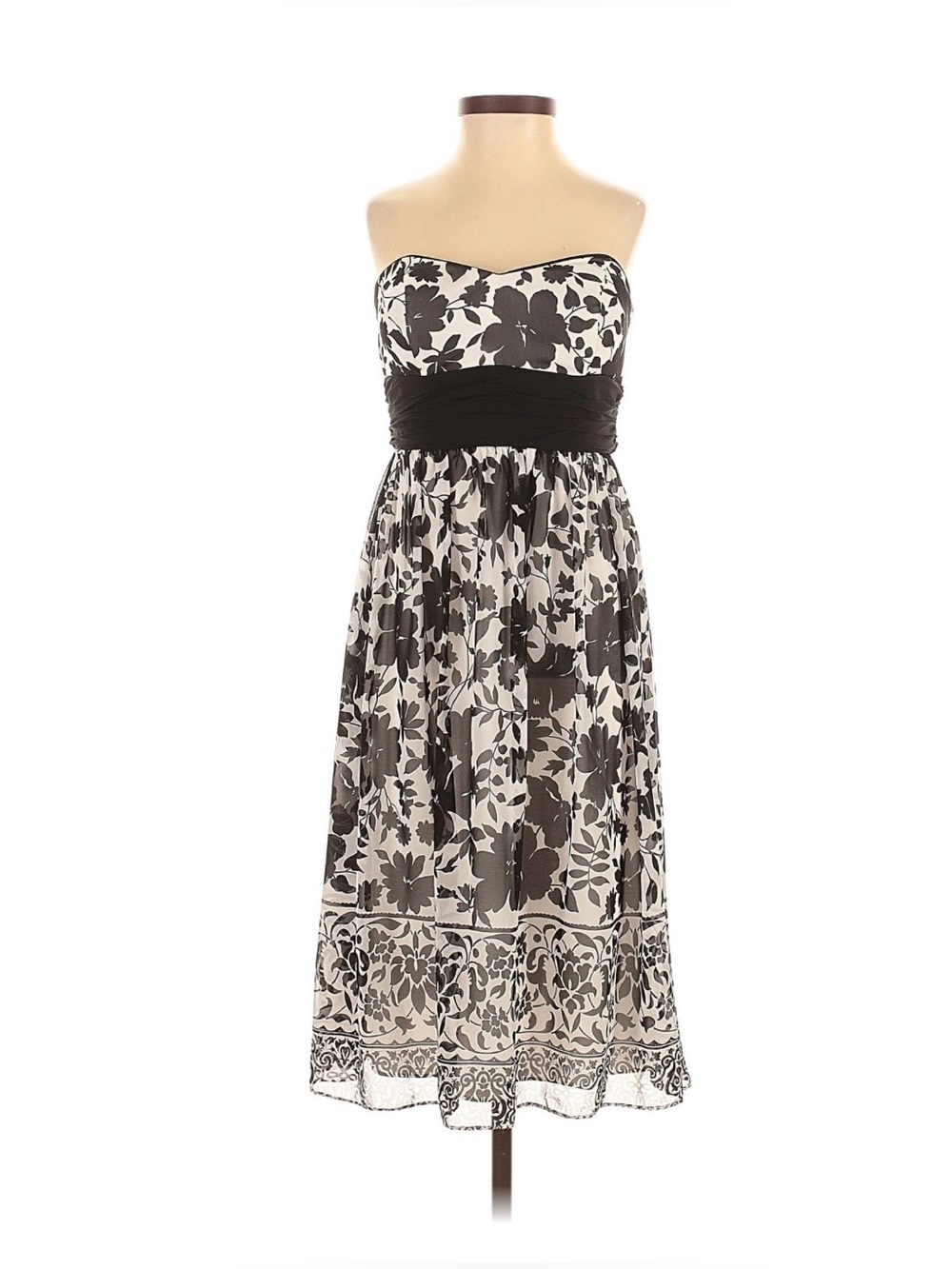 White House Black Market Black & White Strapless Floral Dress